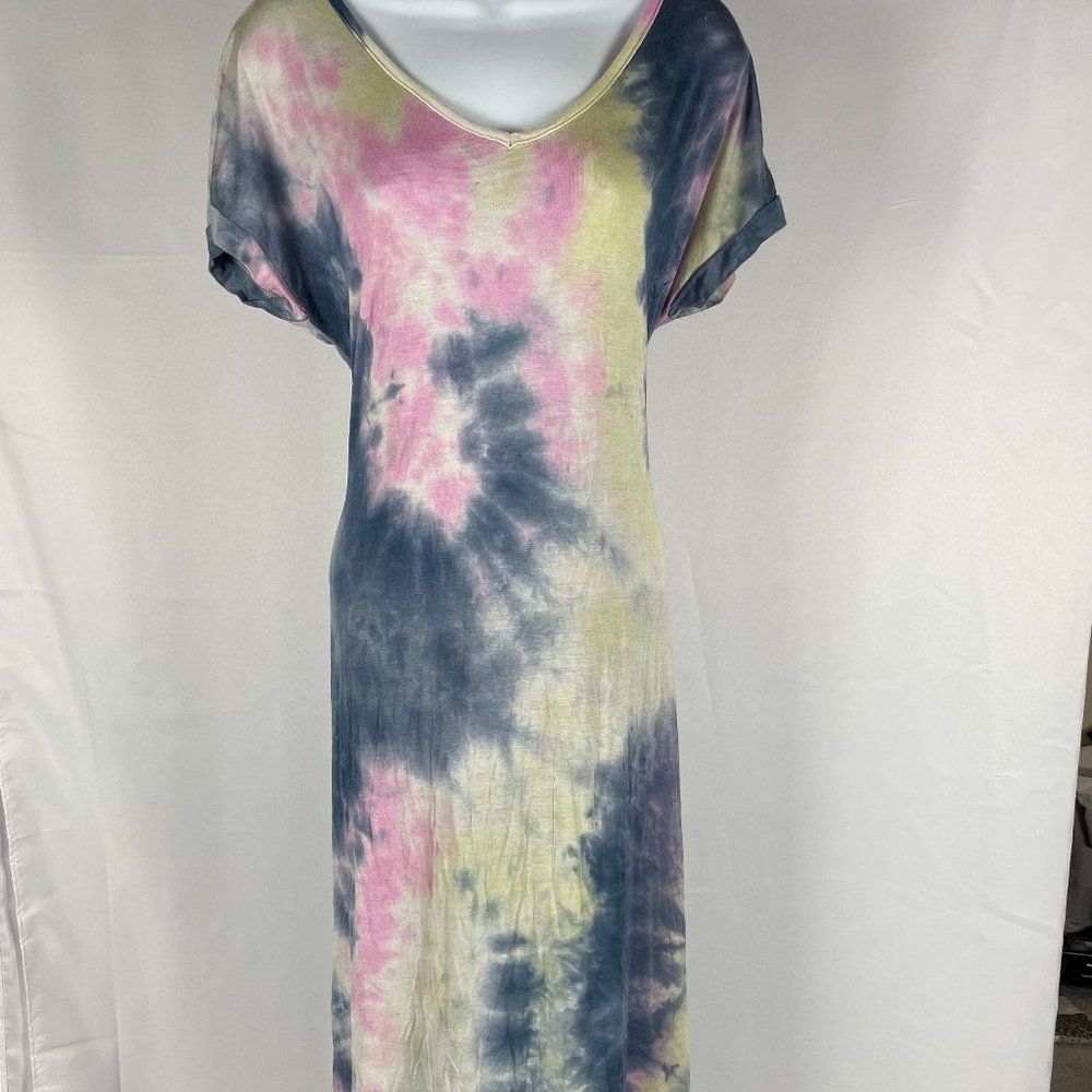 Silcremo Pink & Gray Maxi Dress Large Long Airy Large Size